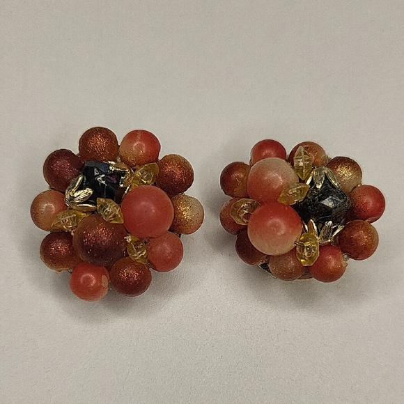 Vintage Beaded Cluster Earrings - Picture 1 of 3